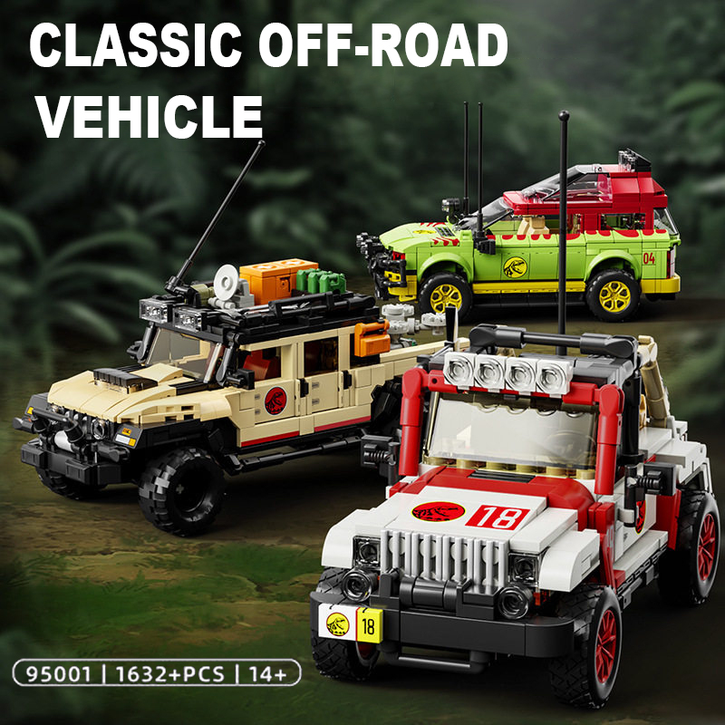 Model Kit Dinosaur - 1632pcs Jurassic Dinosaur Off-Road Vehicle Building
