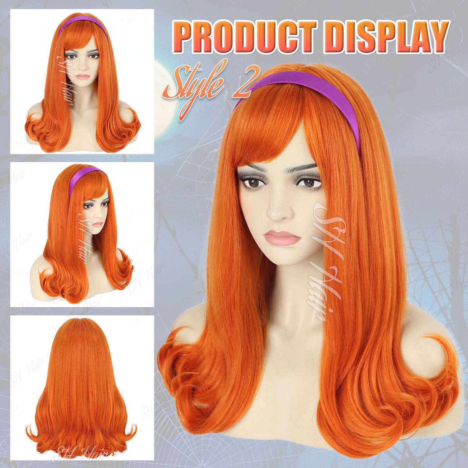 Synthetic Long Curly Orange Wi - Magnifier With Light recension och pris