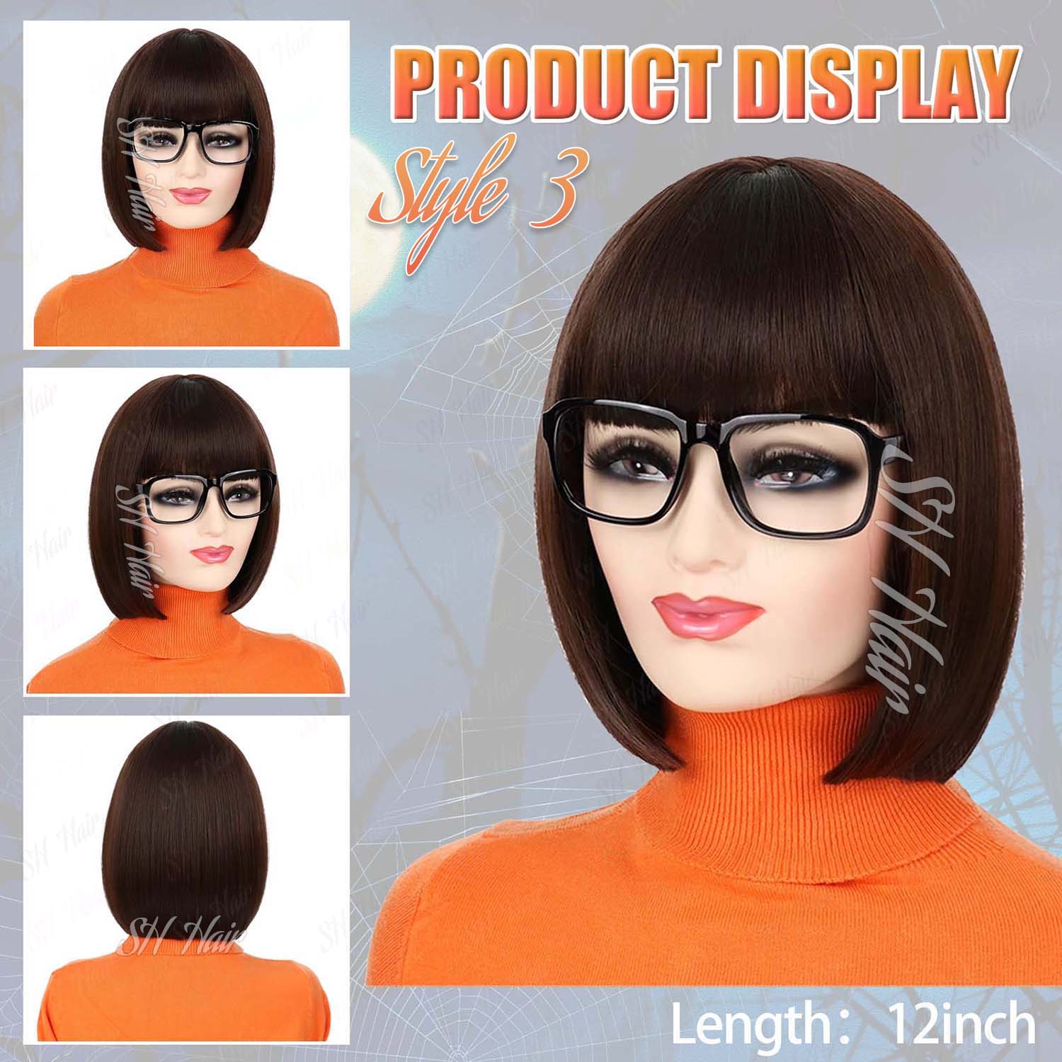 Synthetic Long Curly Orange Wi - Magnifier With Light recension och pris